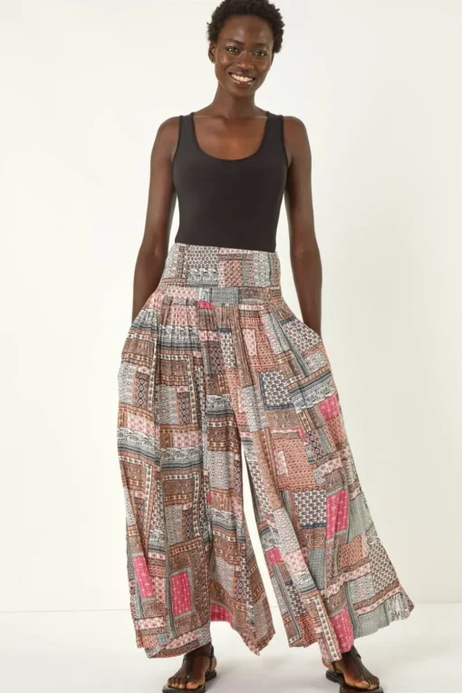 Roman Pale Pink Patchwork Wide Leg Palazzo Trouser