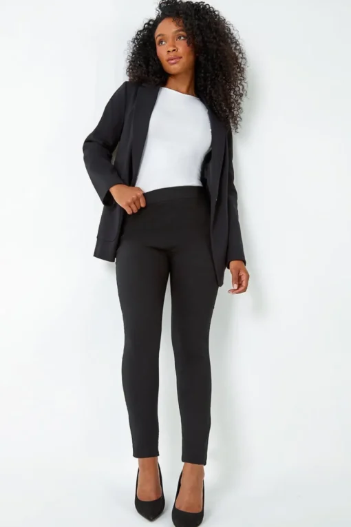 Roman Petite Black Mock Pocket Stretch Trouser