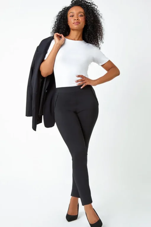 Roman Petite Black Mock Pocket Stretch Trouser