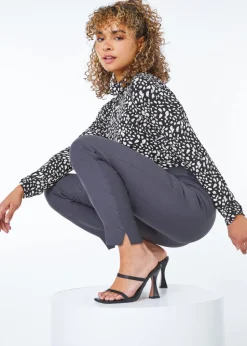 Roman Petite Dark Grey Full Length Stretch Trousers