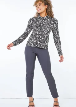 Roman Petite Dark Grey Full Length Stretch Trousers