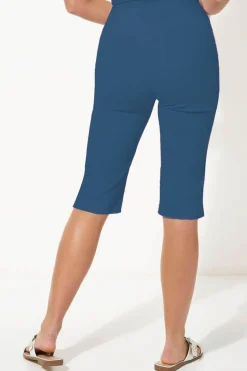 Roman Petrol Blue Stretch Knee Length Elastic Waist  Shorts