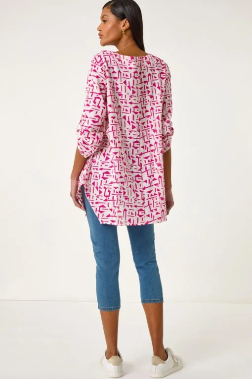 Roman Pink Absract Print Longline Top