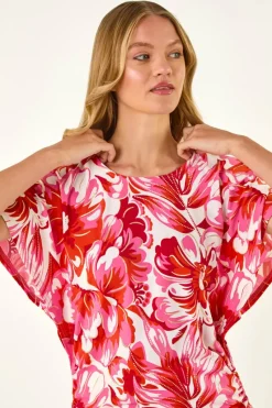 Roman Pink Abstract Ruched Side Stretch Top