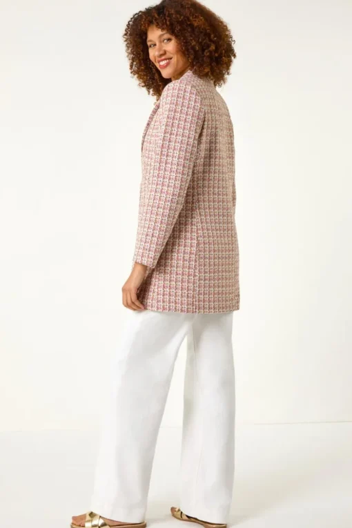 Roman Pink Check Single Breasted Boucle Jacket