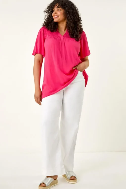 Roman Pink Curve Shirred Yoke Top