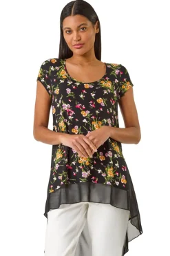 Roman Pink Floral High Low Hem Top