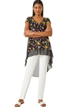 Roman Pink Floral High Low Hem Top