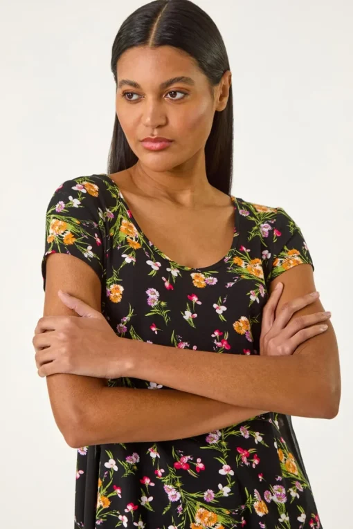 Roman Pink Floral High Low Hem Top
