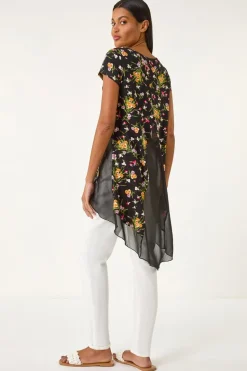 Roman Pink Floral High Low Hem Top