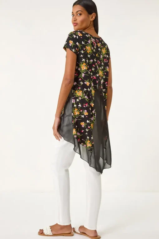 Roman Pink Floral High Low Hem Top