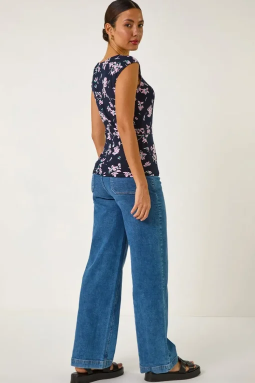 Roman Pink Floral Twist Front Top