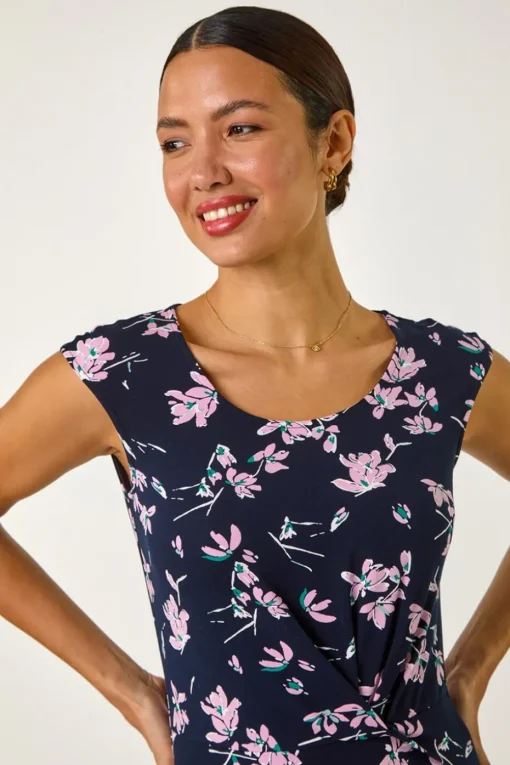 Roman Pink Floral Twist Front Top