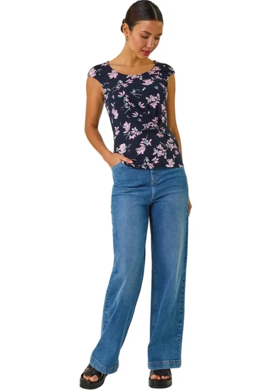 Roman Pink Floral Twist Front Top