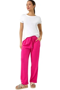 Roman Pink Full Length Linen Blend Trousers