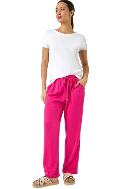 Roman Pink Full Length Linen Blend Trousers