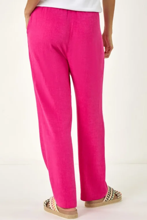 Roman Pink Full Length Linen Blend Trousers