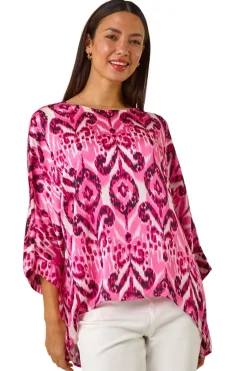 Roman Pink Ikat Print Tunic Top