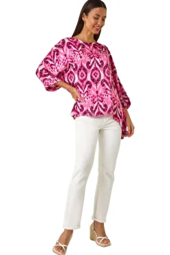 Roman Pink Ikat Print Tunic Top