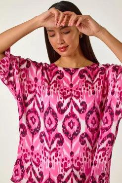 Roman Pink Ikat Print Tunic Top