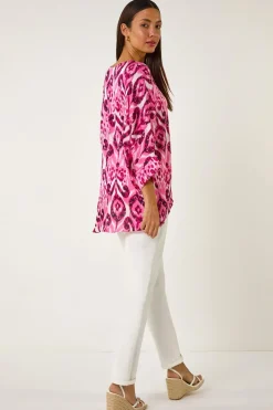 Roman Pink Ikat Print Tunic Top
