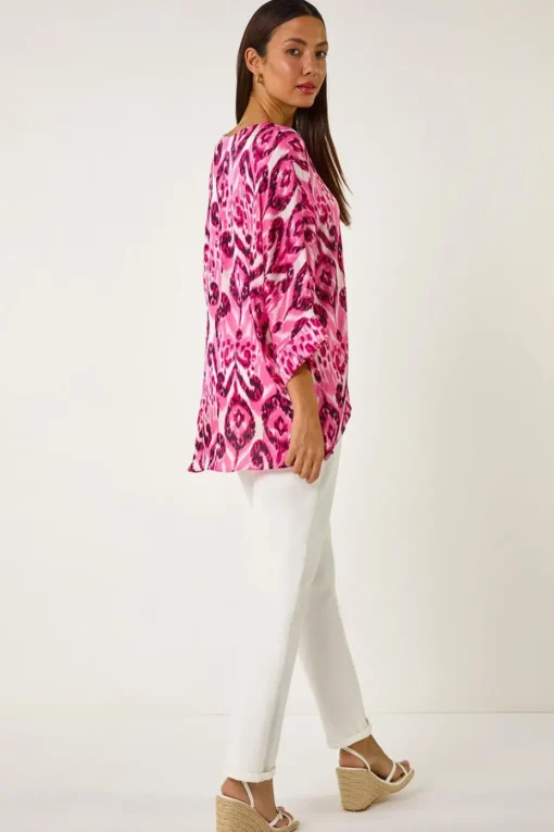 Roman Pink Ikat Print Tunic Top