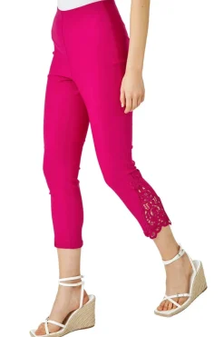 Roman Pink Lace Insert Crop Stretch Trousers