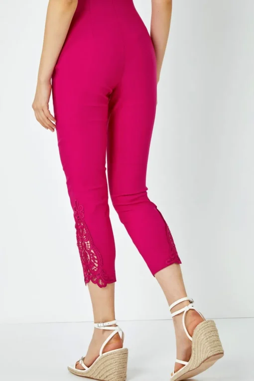 Roman Pink Lace Insert Crop Stretch Trousers