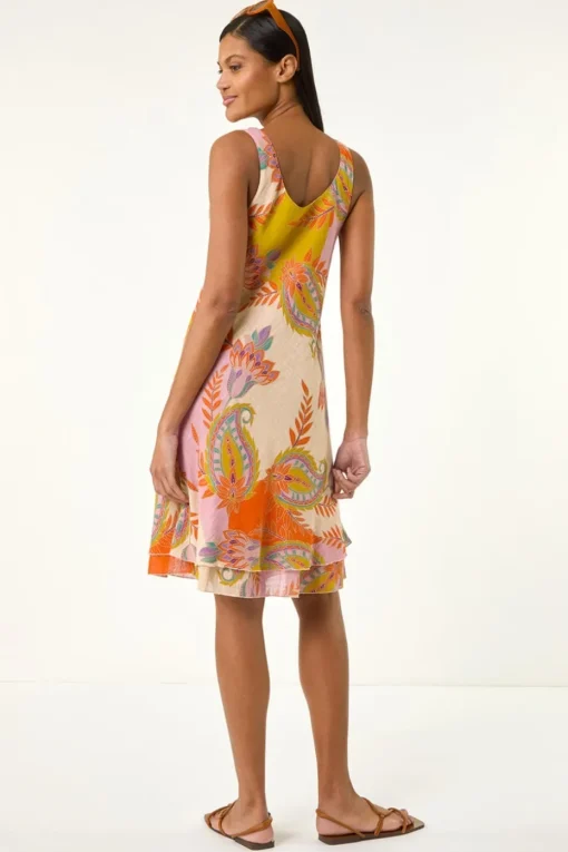 Roman Pink Paisley Double Layer Dress