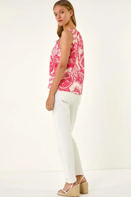 Roman Pink Paisley Print Shell Top