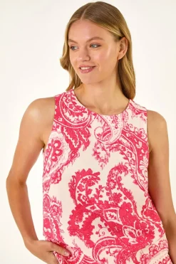 Roman Pink Paisley Print Shell Top