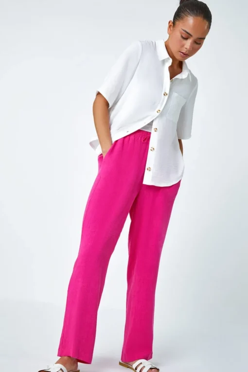 Roman Pink Petite Linen Mix Trousers
