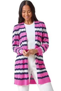 Roman Pink Petite Stripe Pointelle Knit Cardigan