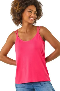 Roman Pink Plain Double Strap Stretch Vest Top