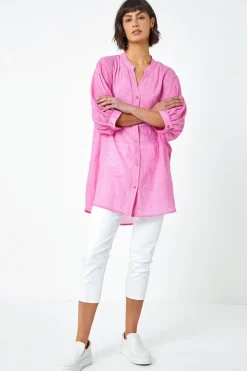 Roman Pink Plain Oversized Cotton Blend Shirt