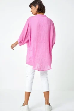 Roman Pink Plain Oversized Cotton Blend Shirt