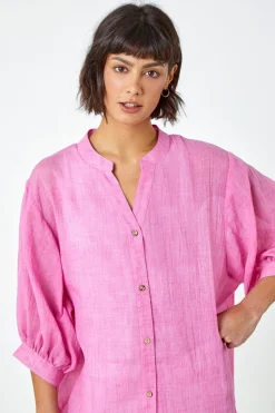 Roman Pink Plain Oversized Cotton Blend Shirt