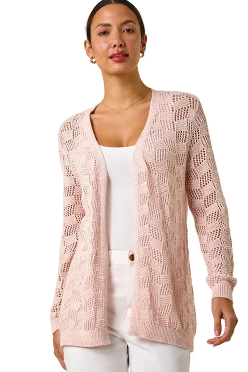 Roman Pink Shimmer Texture Slouch Stitch Cardigan
