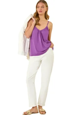 Roman Purple Gathered V Neck Stretch Vest Top