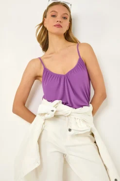 Roman Purple Gathered V Neck Stretch Vest Top