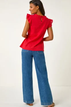 Roman Red Broderie Anglaise Frill Sleeve Top