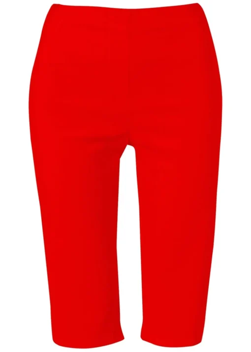 Roman Red Elastic Waist Knee Length Stretch Shorts