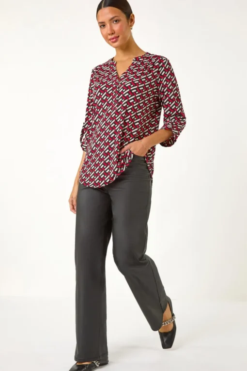 Roman Red Geometric Print Shirt