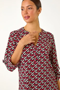 Roman Red Geometric Print Shirt
