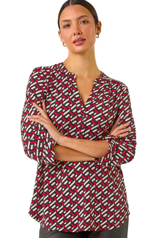 Roman Red Geometric Print Shirt
