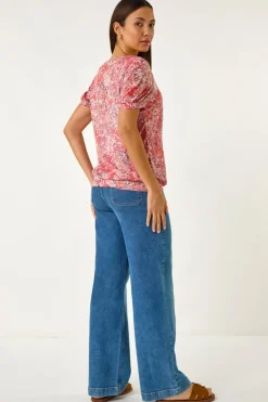 Roman Red Paisley Burnout Blouson Top