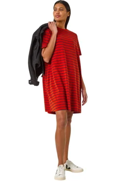 Roman Red Stripe Print Jersey T Shirt Dress