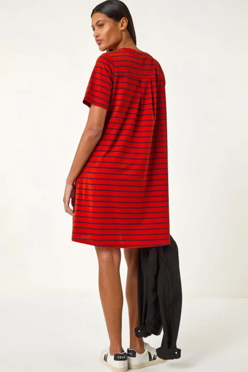 Roman Red Stripe Print Jersey T Shirt Dress