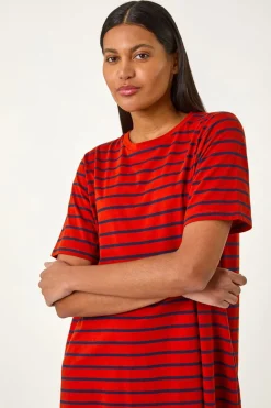 Roman Red Stripe Print Jersey T Shirt Dress