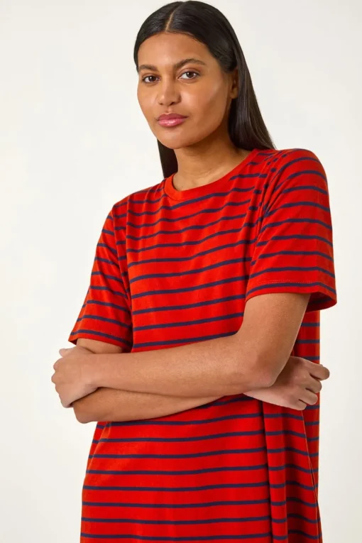 Roman Red Stripe Print Jersey T Shirt Dress